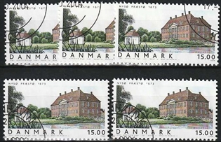 FRIMÆRKER DANMARK | 2004 - AFA 1382 - Danske Boliger III. - 15,00 Kr. Nysø x 5 stk. - Pænt hjørnestemplet